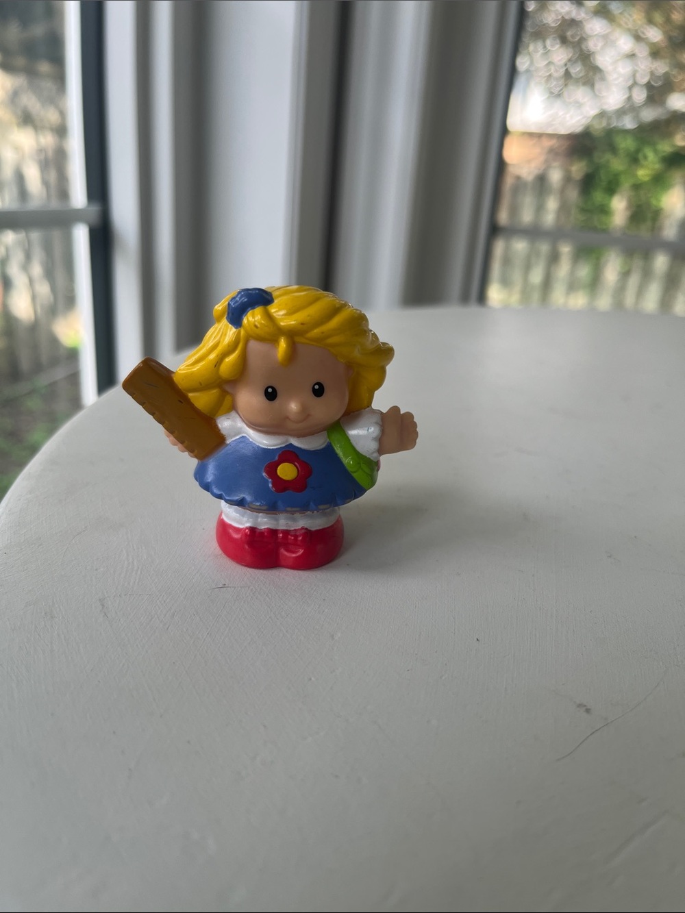 Little People Sarah Lynn Schoolgirl Toy Figure with Blue Dress and Red Shoes